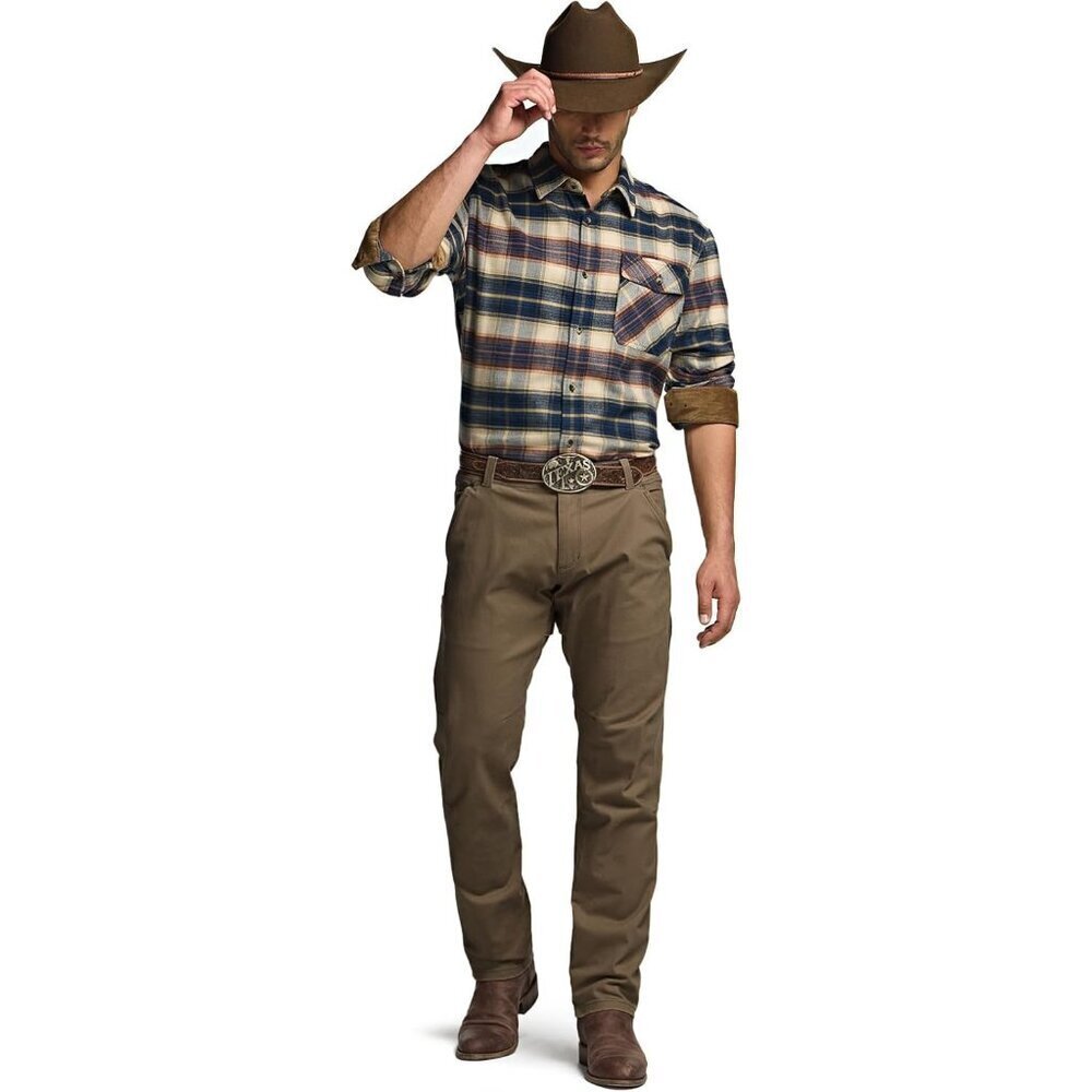 Mens Blue Cotton Flannel Shirt Long Sleeve Brushed Soft Casual Outdoor Plaid - Picture 3 of 9